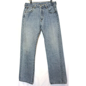 Vintage Levi's 501 Mens Straight Fit Button Fly Jeans Size 34 x 34 Light Wash Bl